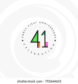 Forty one years, 41st Anniversary Celebration Logo Design, Number 41 Icon Vector Template.