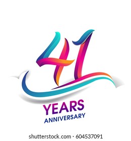 forty one years anniversary celebration logotype blue and red colored. 41st birthday logo on white background.