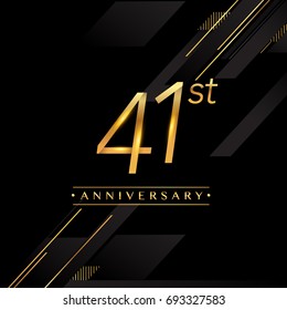 forty one years anniversary celebration logotype. 41st anniversary logo golden colored isolated on black background, vector design for greeting card and invitation card.