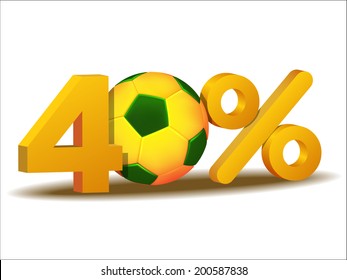 forty percent discount icon with Brazil soccer ball