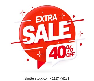 Forty percent off extra sale advertising sticker in shape of red speech bubble