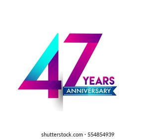 forty seven years anniversary celebration logotype colorfull design with blue ribbon, 47th birthday logo on white background