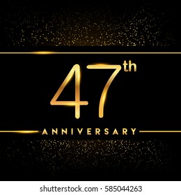 forty seven years anniversary celebration logotype. 47th anniversary logo with confetti golden colored isolated on black background, vector design for greeting card and invitation card