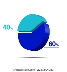 diagrama gráfico circular isométrico cuarenta y sesenta 40 60 3d para presentación empresarial. Pasos de ilustración de infografía vectorial.