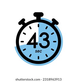 forty three seconds stopwatch icon, timer symbol, 43 sec waiting time vector illustration