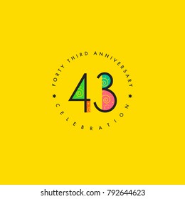 Forty three years, 43rd Anniversary Celebration Logo Design, Number 43 Icon Vector Template.