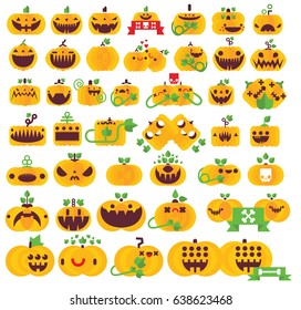 Forty Two Icons Vector Simple Flat Halloween Pumpkin Holiday Scary Kids Illustration