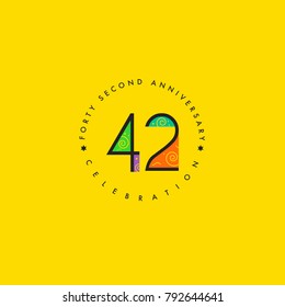 Forty two years, 42nd Anniversary Celebration Logo Design, Number 42 Icon Vector Template.