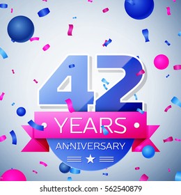 Forty two years anniversary celebration on grey background. Anniversary ribbon
