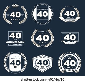 Forty years anniversary logotypes and badges. 40th anniversary logo collection.