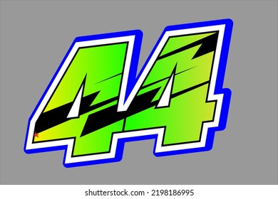 Forty-four start racing number vector design with bright colors such as green, yellow