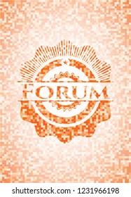 Forum abstract emblem, orange mosaic background