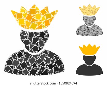 Forum administrator mosaic of joggly elements in different sizes and color tinges, based on forum administrator icon. Vector rugged elements are grouped into mosaic.