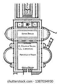 Fórum e Basílica de Trajano, a ordem do imperador Trajano, os espólios da guerra, a conquista da Dácia, o desenho da linha vintage ou a ilustração da gravura.