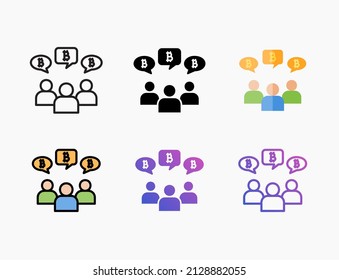 Forum bitcoin chat icon set with line, outline, flat, filled, glyph, color, gradient. Editable stroke and pixel perfect. Can be used for digital product, presentation, print design and more.