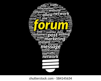Forum bulb word cloud, business concept