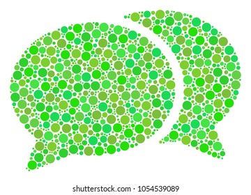 Forum Chat composition of dots in various sizes and fresh green color hues. Vector filled circles are organized into forum chat illustration. Freshness design concept.