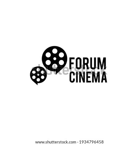 forum cinema Studio Movie Video Cinema Cinematography Film Production concept film roll as a bubble chat logo design vector icon illustration Isolated White Background