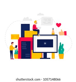Forum, correspondence, internet,  technology. Flat illustration.