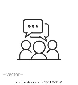 forum discussion icon, feedback or chat, outline messenger, group people talking, speech text, thin line symbol on white background - editable stroke vector illustration eps 10