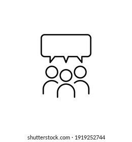 Icono de línea de discusión de foro. Testimonios y concepto de gestión de relaciones con el cliente. Estilo de contorno simple. Ilustración vectorial aislada en fondo blanco. EPS 10.