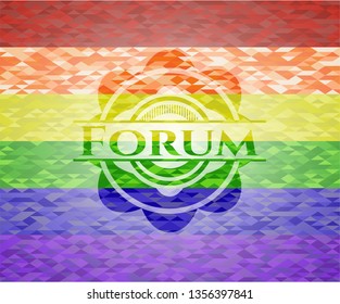Forum emblem on mosaic background with the colors of the LGBT flag