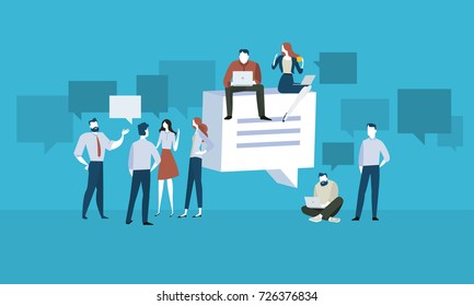 Forum. Flat design people and technology concept. Vector illustration for web banner, business presentation, advertising material.