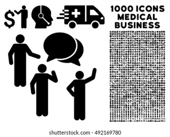 Forum icon with 1000 medical business black vector pictograms. Collection style is flat symbols, white background.