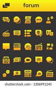 forum icon set. 26 filled forum icons.  Collection Of - Chat, Comment, Add user, Radio, Feedback, Talk, Blog
