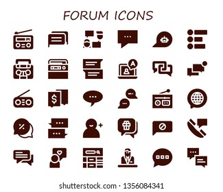 forum icon set. 30 filled forum icons.  Simple modern icons about  - Radio, Chat, Talk, Feedback, Add user, Speech, Blog, Commentator, Comment