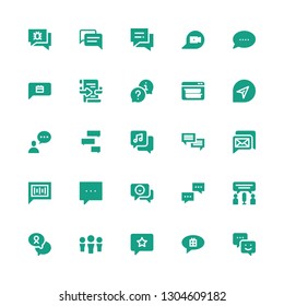 forum icon set. Collection of 25 filled forum icons included Chat, Feedback, Dialogue, Comment
