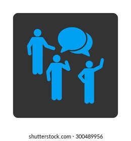 Forum icon. This flat rounded square button uses blue and gray colors and isolated on a white background.