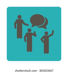 Forum icon. This flat rounded square button uses grey and cyan colors and isolated on a white background.