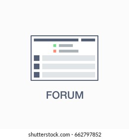 Forum icon, web site page template. Conference concept. Development and digital marketing, vector illustration.