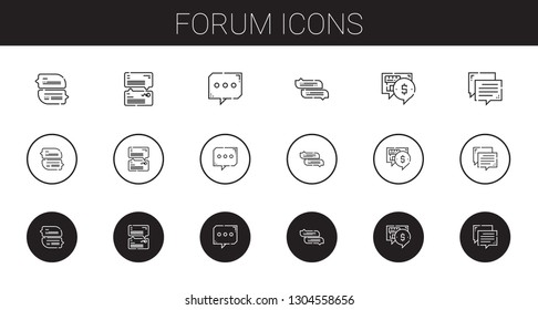 forum icons set. Collection of forum with chat. Editable and scalable forum icons.