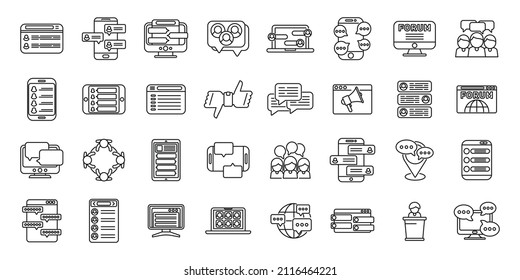 Forum icons set outline vector. Feedback dialog. Review customer