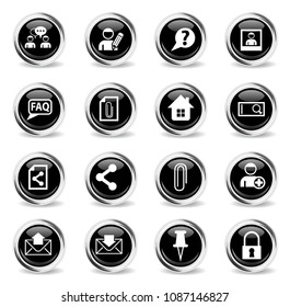 forum interface vector icons - black round chrome buttons