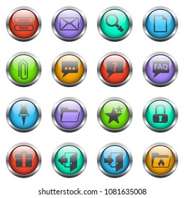 forum interface vector icons on color glass buttons