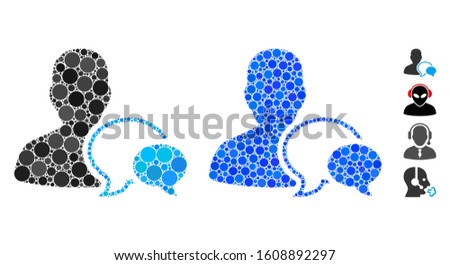 Forum moderator mosaic of circle elements in various sizes and shades, based on forum moderator icon. Vector circle elements are composed into blue mosaic.