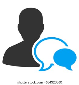 Forum Moderator vector pictogram. Style is flat graphic bicolor symbol, blue and gray colors, white background.
