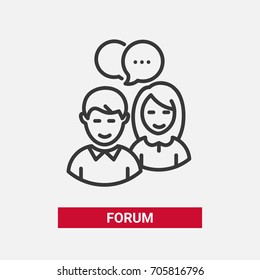 Forum - Modern Vector Single Line Design Icon. A Black And White Image Of Two People, Man, Woman Having A Conversation, Talking To Each Other, Word Bubble. Chat, Network Online Conversation Symbol