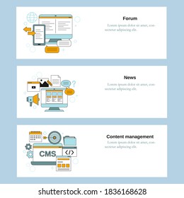 Forum, News, Content management. Vector template for website, mobile website, landing page, ui.
