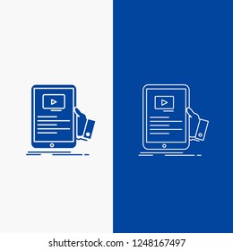 forum, online, webinar, seminar, tutorial Line and Glyph web Button in Blue color Vertical Banner for UI and UX, website or mobile application