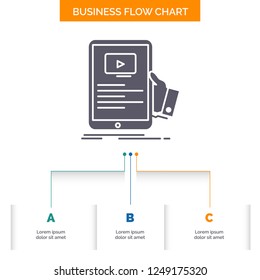 forum, online, webinar, seminar, tutorial Business Flow Chart Design with 3 Steps. Glyph Icon For Presentation Background Template Place for text.