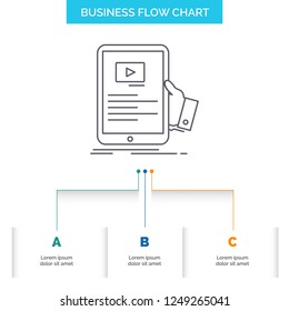 forum, online, webinar, seminar, tutorial Business Flow Chart Design with 3 Steps. Line Icon For Presentation Background Template Place for text
