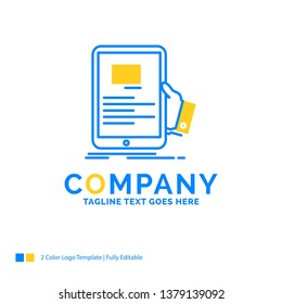 forum, online, webinar, seminar, tutorial Blue Yellow Business Logo template. Creative Design Template Place for Tagline.