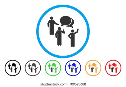 Forum rounded icon. Vector illustration style is a gray flat iconic forum symbol inside a circle. Additional color variants are black, grey, green, blue, red, orange.