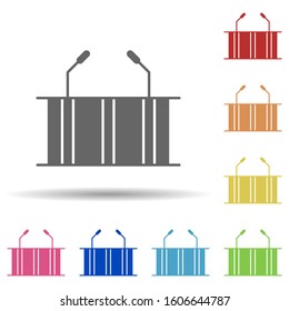 Forum, stand, microphone in multi color style icon. Simple glyph, flat vector of business icons for ui and ux, website or mobile application
