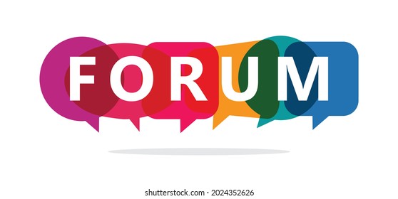 Forum text on coloured speech bubbles, vector illustration