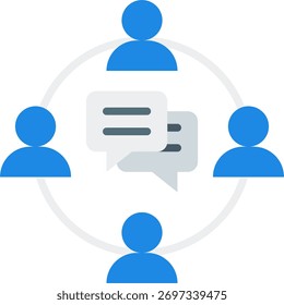 Diseño de Vector de foro en estilo moderno, discusión de grupo en línea y concepto de reunión comunitaria, ilustración de comunicación digital. Icono plano